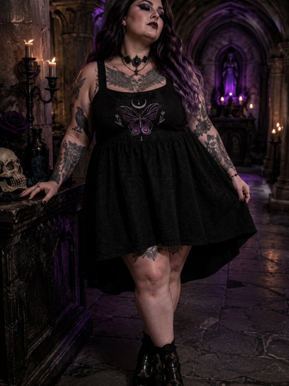 NWT Disturbia Cocoon Butterfly Embroidered Mini Dress Black Goth Witchy Plus 14